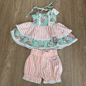 Little Girls Pink & Mint Floral Matching Set by